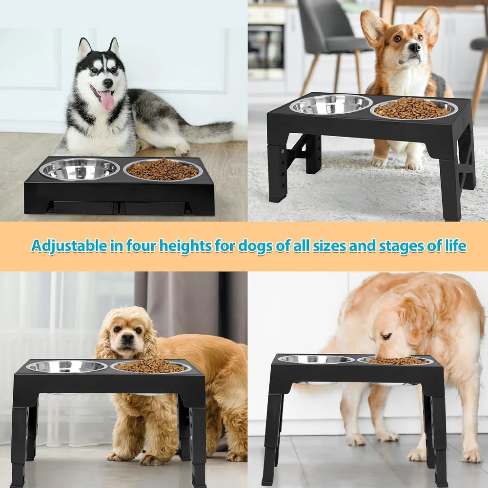Elevated Dog Feeder Bowls Adjustable Raised Stand with Double Stainless Steel Food Water Bowls Small Medium Large Dogs