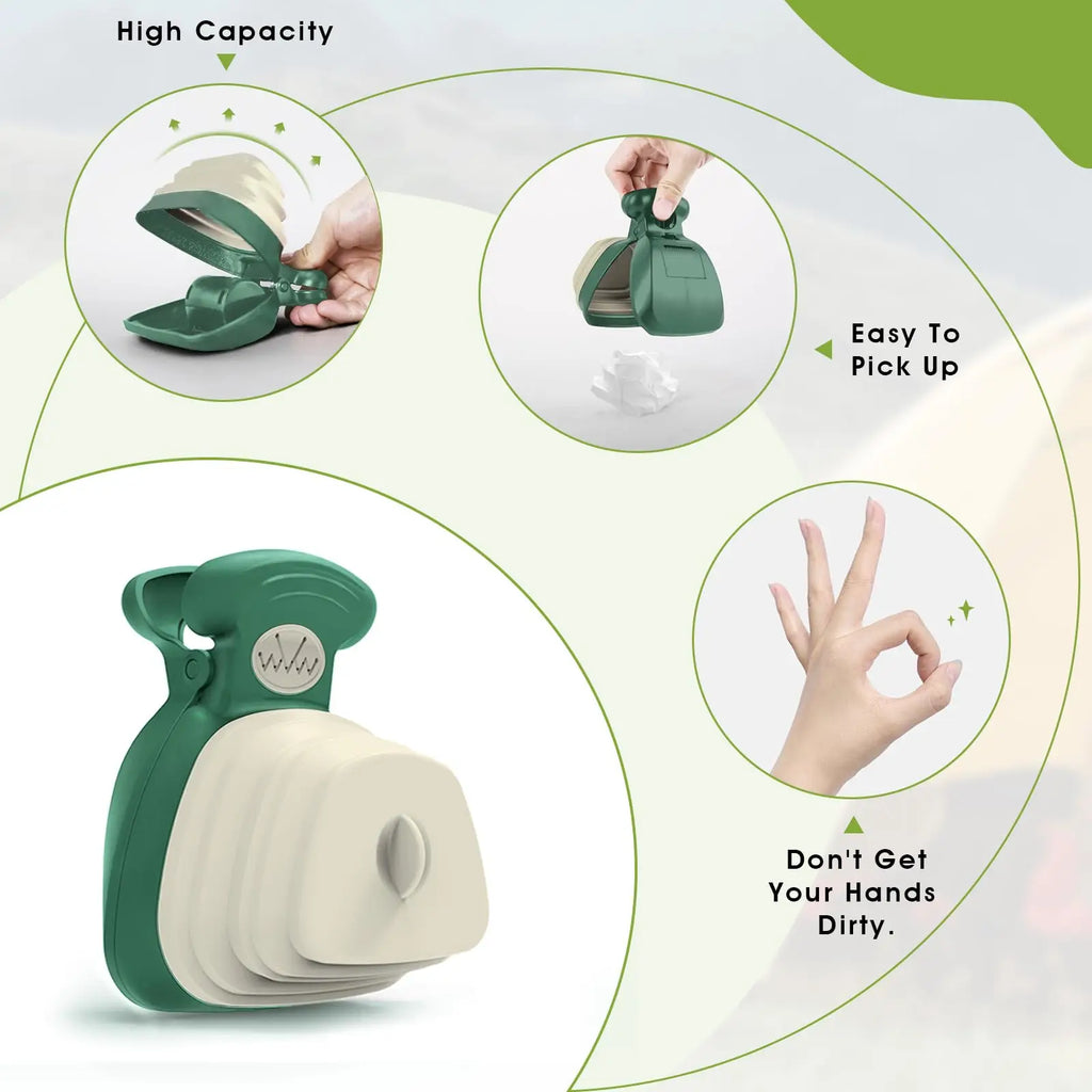 Superdesign Dog Poop Scooper - Suitable for Small and Large Dogs, for Yard and Walking, Adjustable Leather and Bag Attachment, Perfect for Travel and Camping