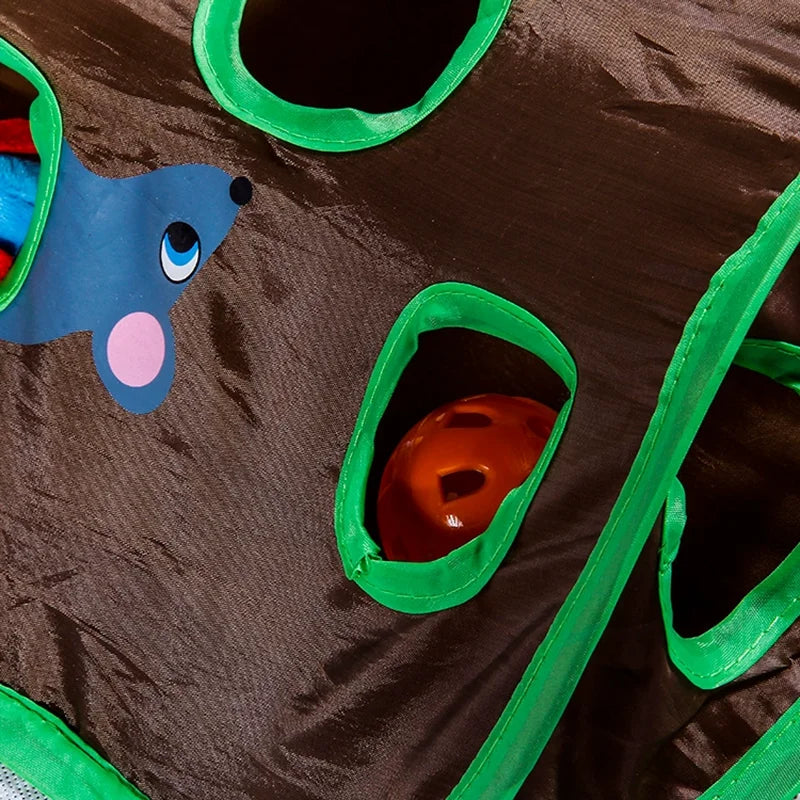 Interactive Cat Toy Nine Holes Mouse Hole Cat Tunnel With Sound Bell Ball Puzzle Toys For Indoor Cats Exercise Hunting Amusement
