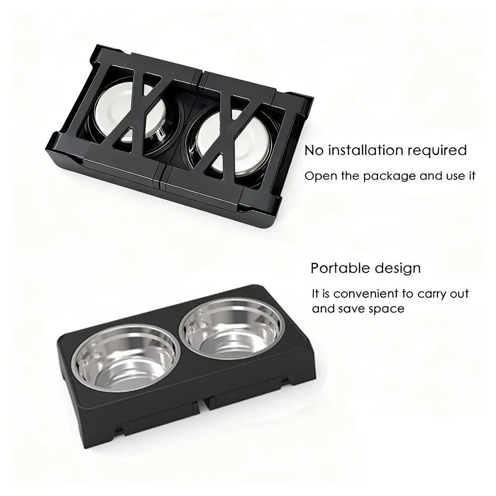 Elevated Dog Feeder Bowls Adjustable Raised Stand with Double Stainless Steel Food Water Bowls Small Medium Large Dogs