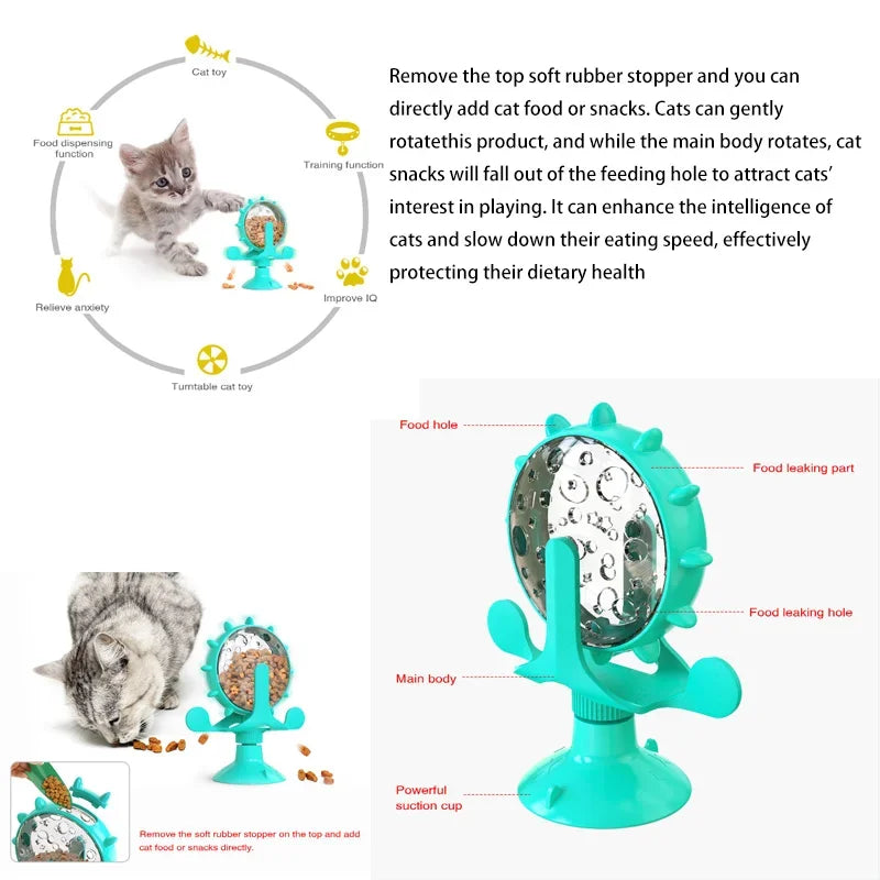 Cat Toy Spinning Turntable Training Anxiety Relief Strong Suction Cup Base Automatic Food Allocation Cat Training Auxiliary Toy