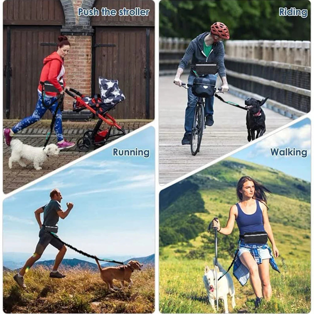 Dog Running Waist Leash Nylon Pet Leash with Waist Bag Retractable Elastic Belt Dog Traction Rope Reflective Belt Buckle