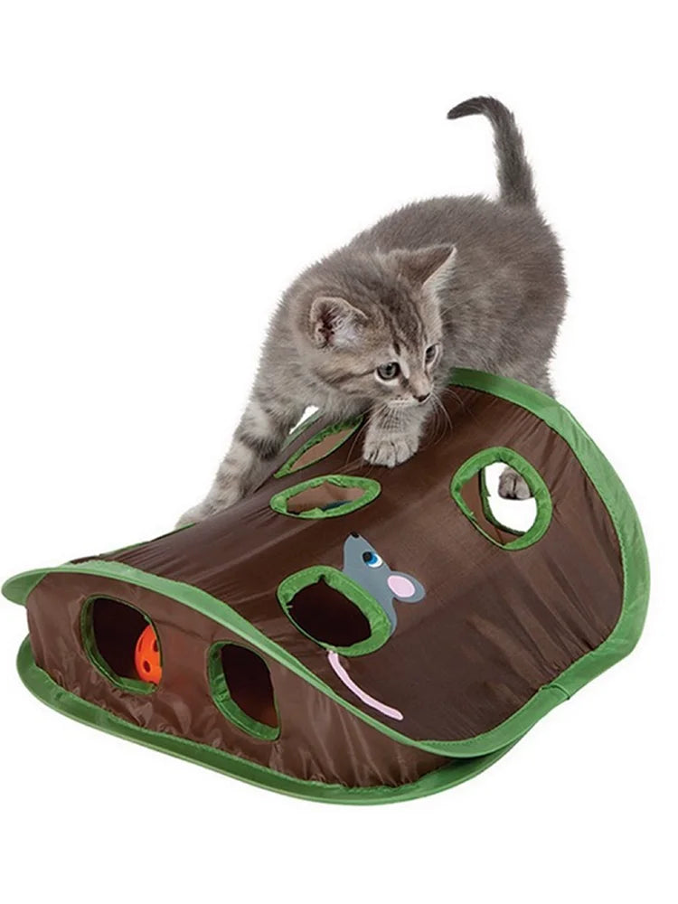 Interactive Cat Toy Nine Holes Mouse Hole Cat Tunnel With Sound Bell Ball Puzzle Toys For Indoor Cats Exercise Hunting Amusement