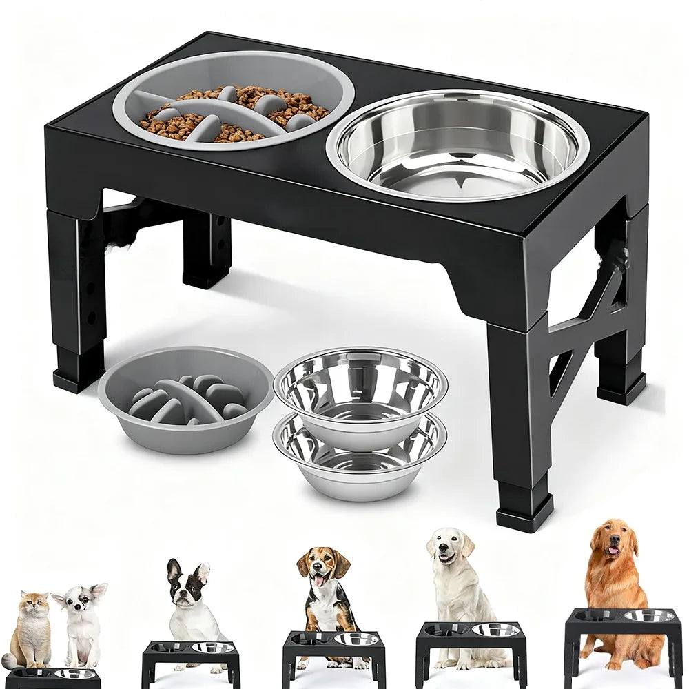 Elevated Dog Feeder Bowls Adjustable Raised Stand with Double Stainless Steel Food Water Bowls Small Medium Large Dogs