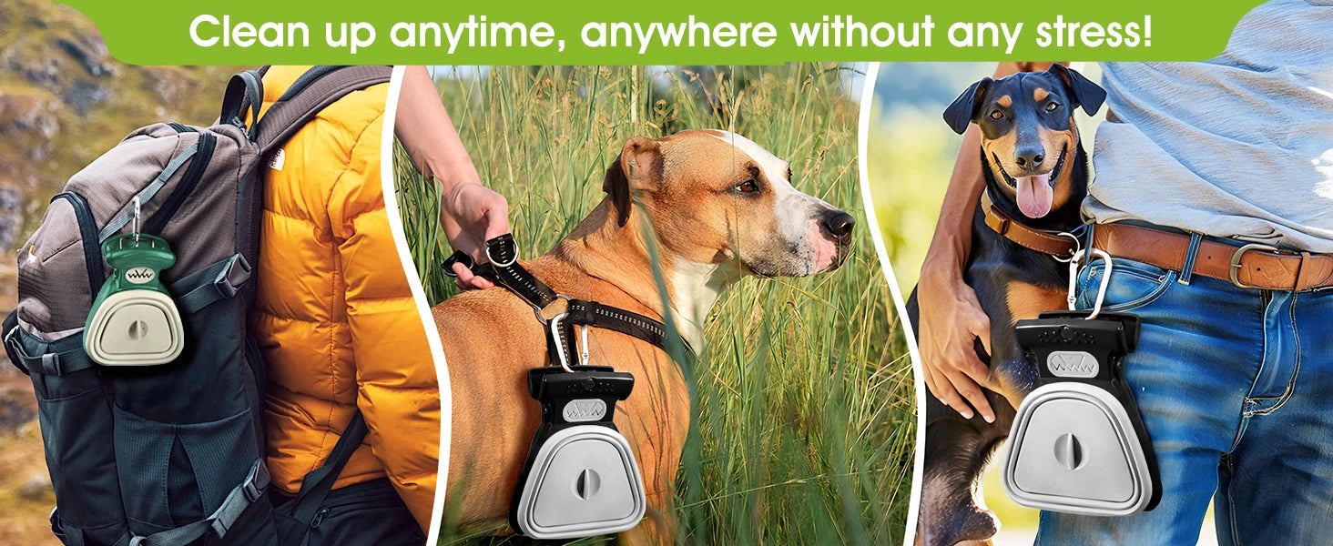 Superdesign Dog Poop Scooper - Suitable for Small and Large Dogs, for Yard and Walking, Adjustable Leather and Bag Attachment, Perfect for Travel and Camping