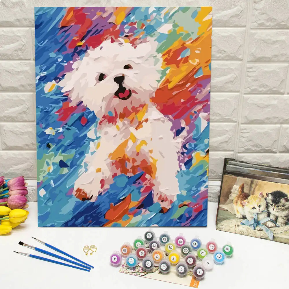 DIY Coloring By Numbers Dog Digital Oil Painting Animal Puppy Paint By Number Kits Picture Artcraft On Canvas Handpainted Gift