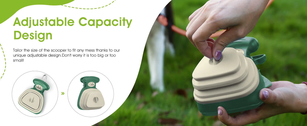 Superdesign Dog Poop Scooper - Suitable for Small and Large Dogs, for Yard and Walking, Adjustable Leather and Bag Attachment, Perfect for Travel and Camping