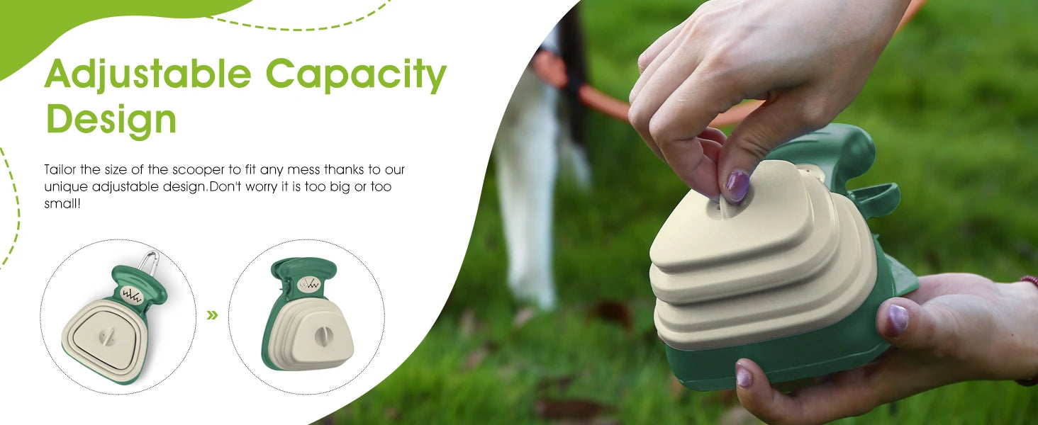 Superdesign Dog Poop Scooper - Suitable for Small and Large Dogs, for Yard and Walking, Adjustable Leather and Bag Attachment, Perfect for Travel and Camping