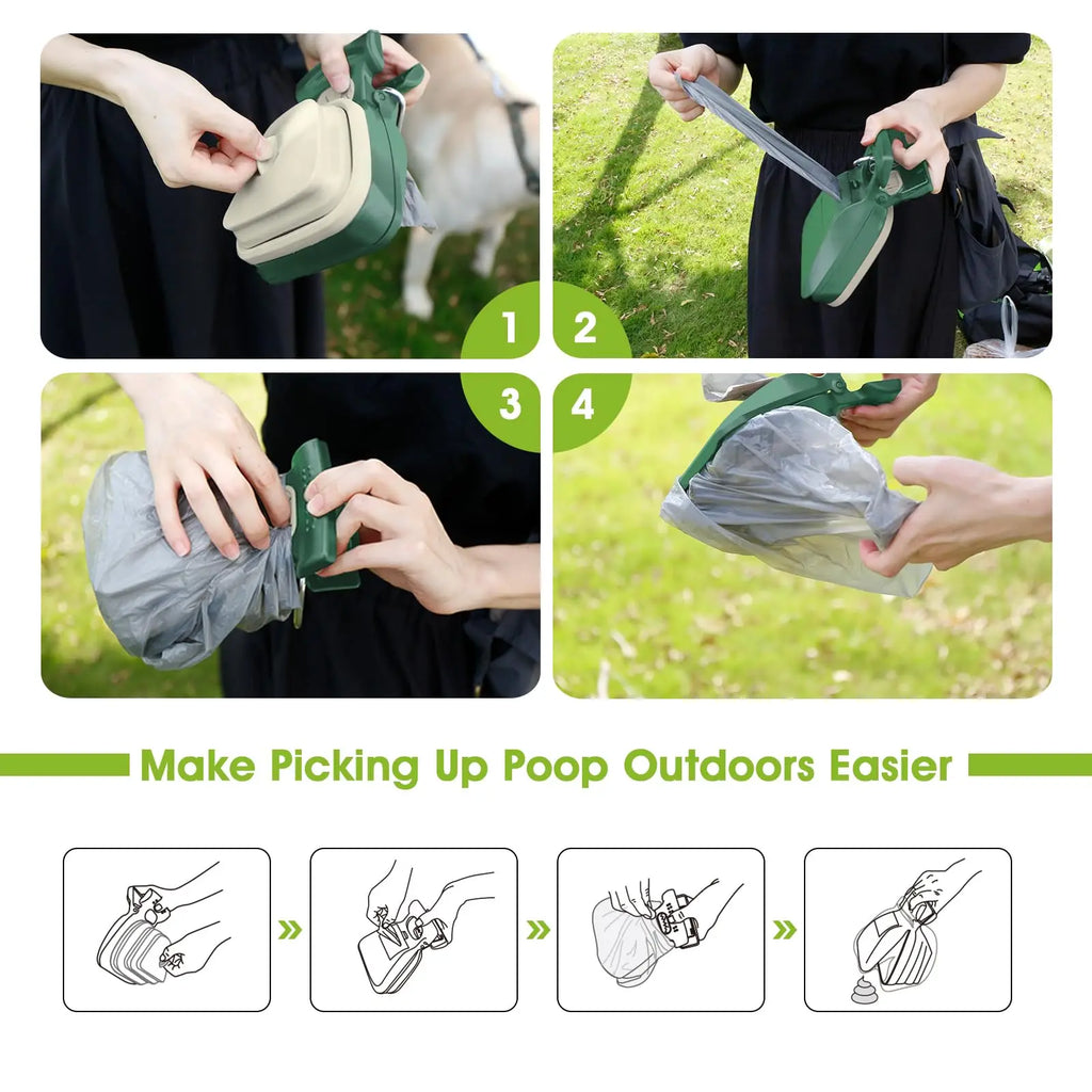 Superdesign Dog Poop Scooper - Suitable for Small and Large Dogs, for Yard and Walking, Adjustable Leather and Bag Attachment, Perfect for Travel and Camping