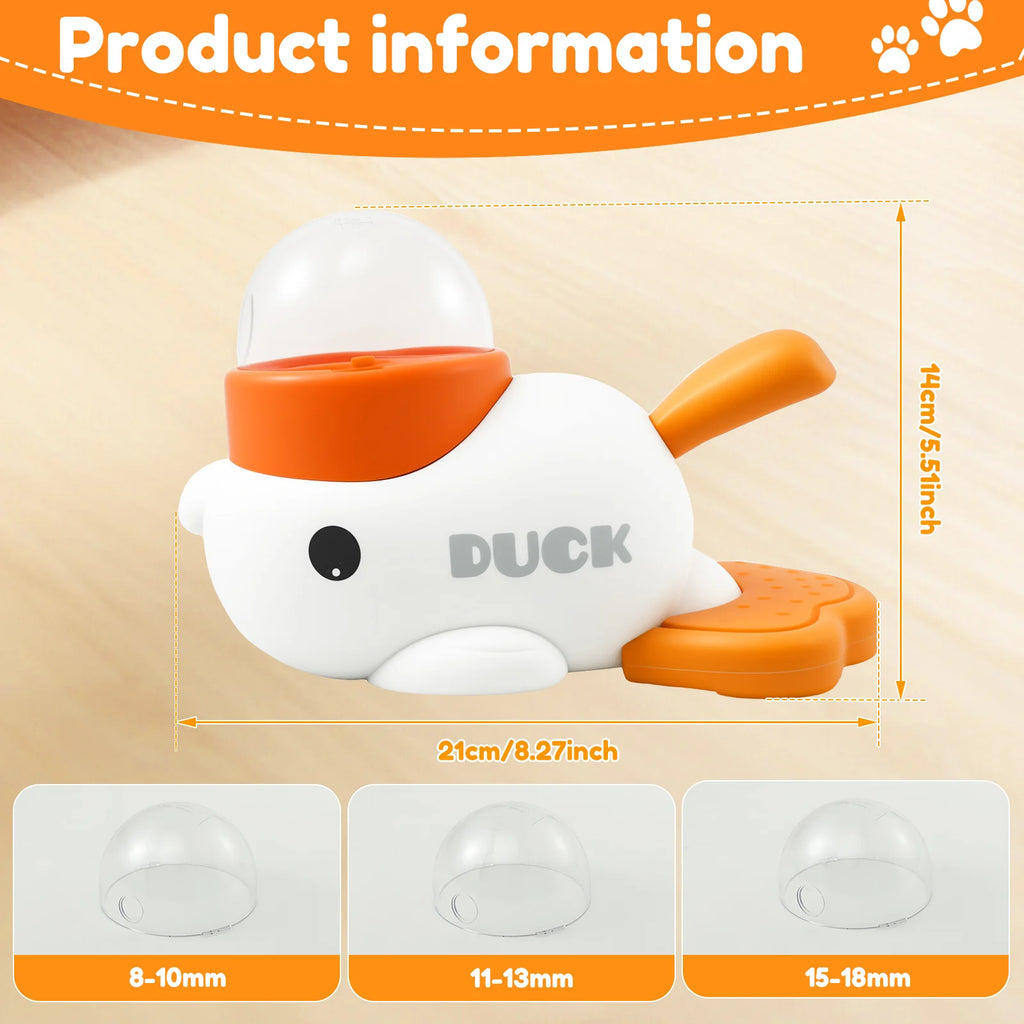 Interactive Duck Shaped Dog Slow Feeder Washable Automatic Dog Feeder Toy with 3 Food Outlet Size for Pets Food Dispenser