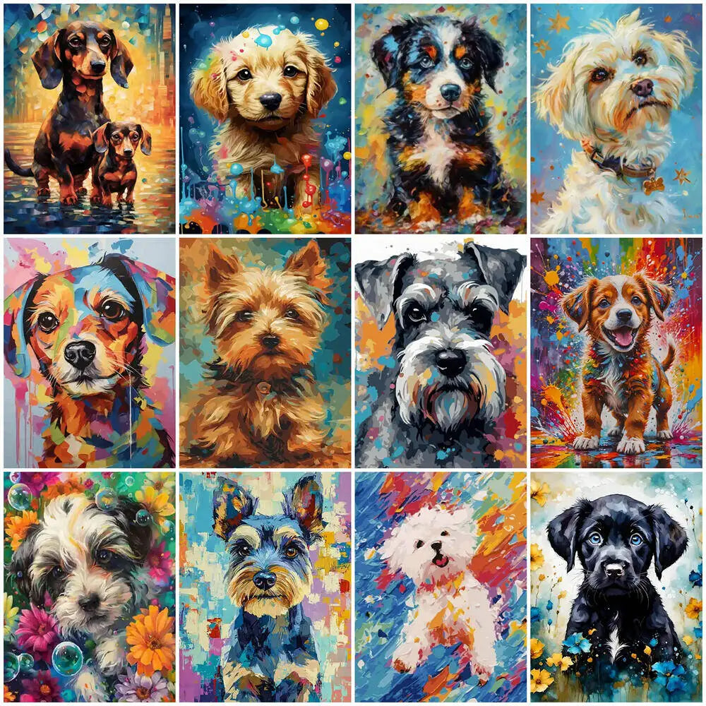 DIY Coloring By Numbers Dog Digital Oil Painting Animal Puppy Paint By Number Kits Picture Artcraft On Canvas Handpainted Gift