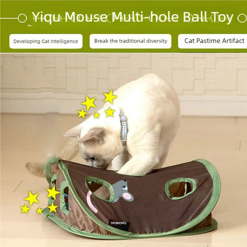 Interactive Cat Toy Nine Holes Mouse Hole Cat Tunnel With Sound Bell Ball Puzzle Toys For Indoor Cats Exercise Hunting Amusement
