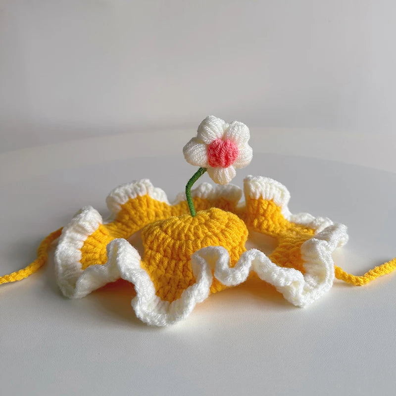 Cute Adjustable Cat Hat Elastic Pet Hat for Cats Small Dogs Kitten Headwear with Small Flowers Party Photo Decoration
