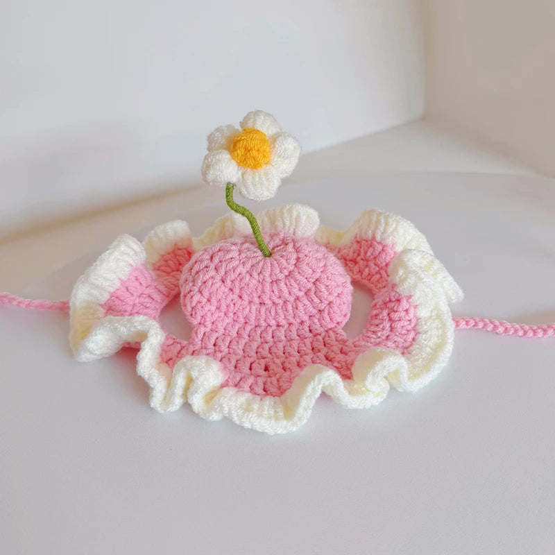 Cute Adjustable Cat Hat Elastic Pet Hat for Cats Small Dogs Kitten Headwear with Small Flowers Party Photo Decoration