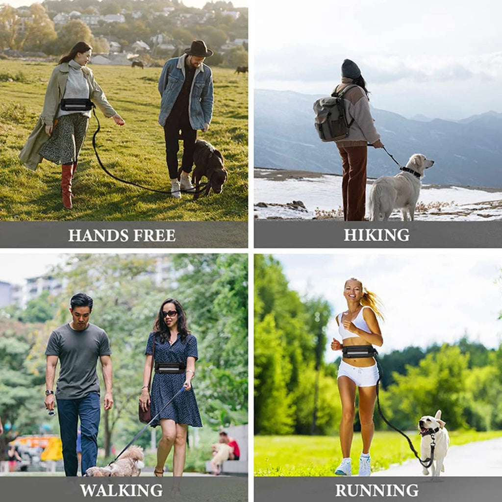 Dog Running Waist Leash Nylon Pet Leash with Waist Bag Retractable Elastic Belt Dog Traction Rope Reflective Belt Buckle
