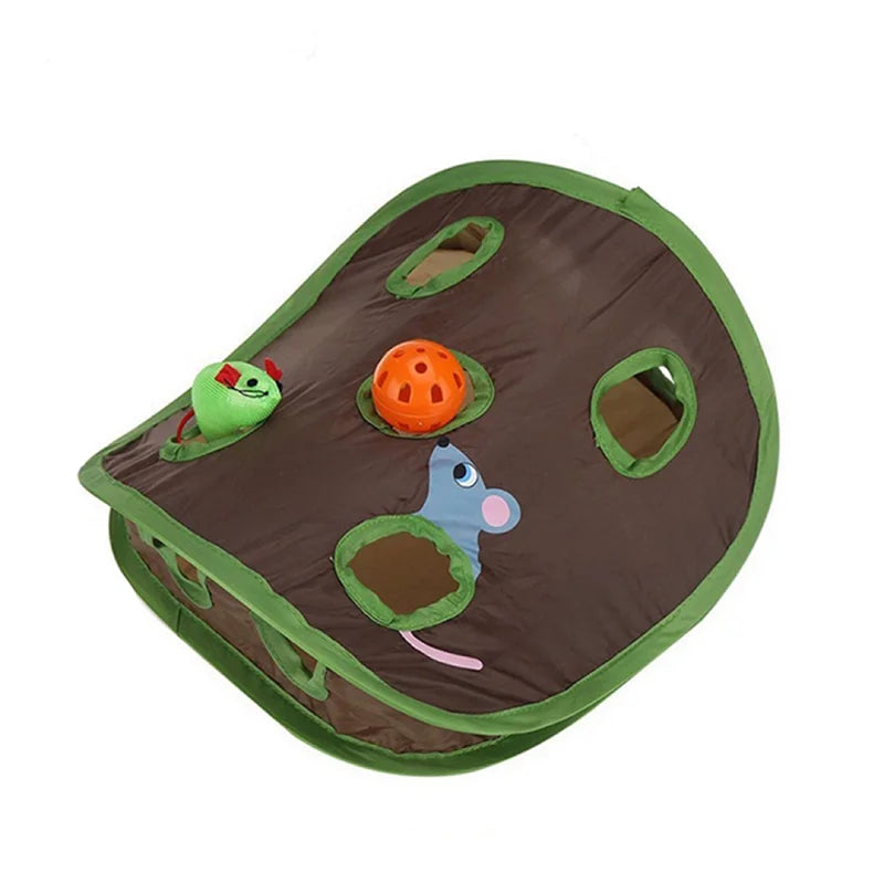Interactive Cat Toy Nine Holes Mouse Hole Cat Tunnel With Sound Bell Ball Puzzle Toys For Indoor Cats Exercise Hunting Amusement