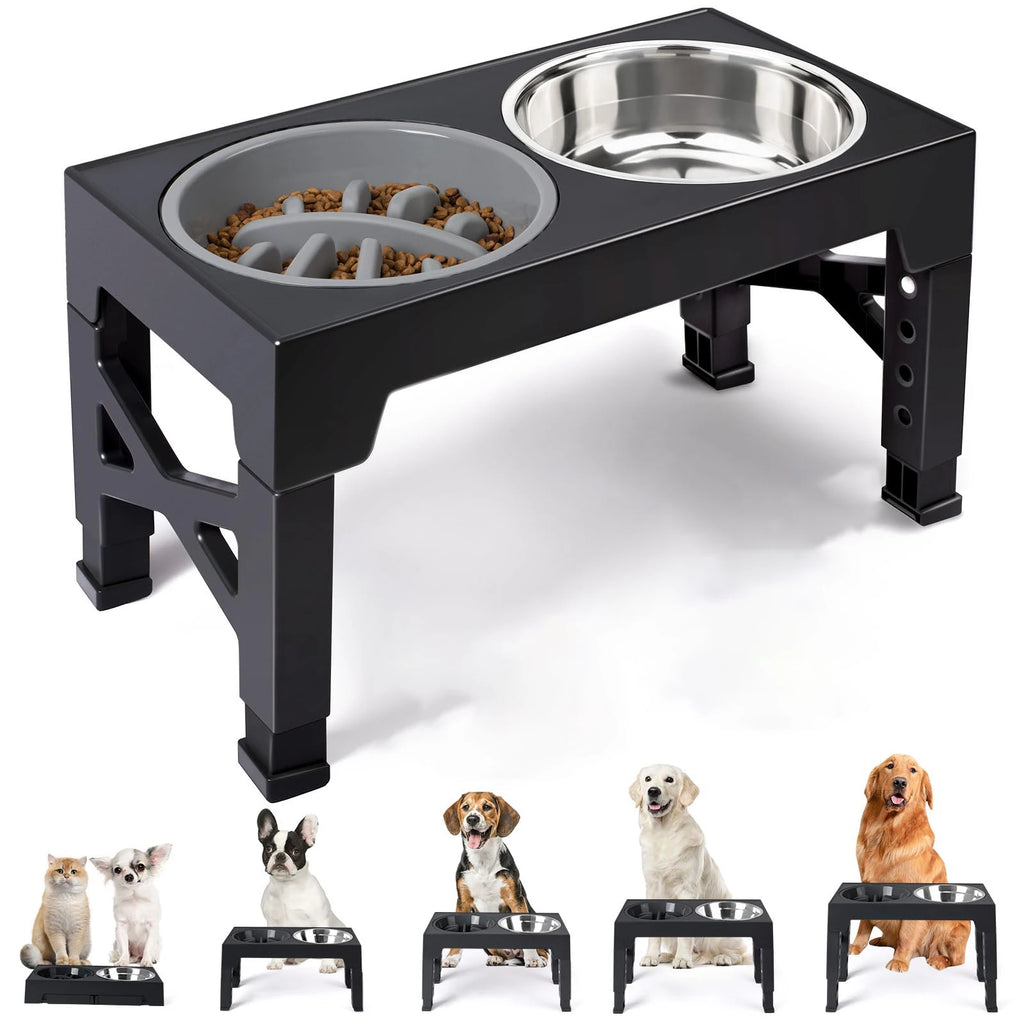 Elevated Dog Feeder Bowls Adjustable Raised Stand with Double Stainless Steel Food Water Bowls Small Medium Large Dogs