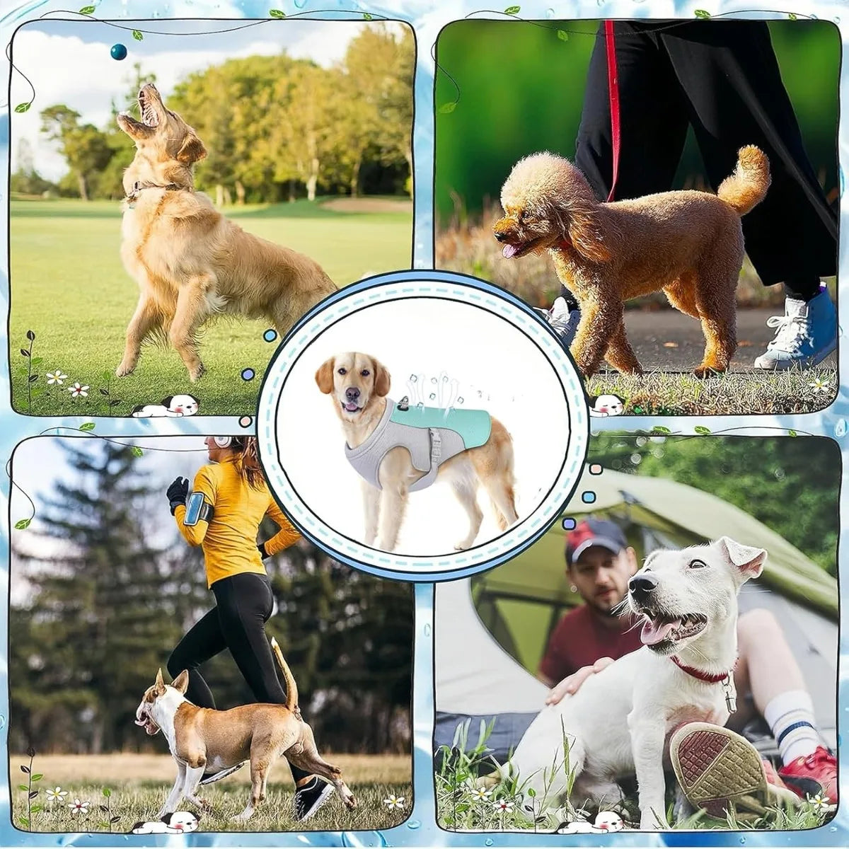 Dog Cooling Vest Breathable Mesh Anti-UV Adjustable Dog Cooling Jacket for Most Sizes Dogs Use Summer Outdoor Rapid Cooling Vest
