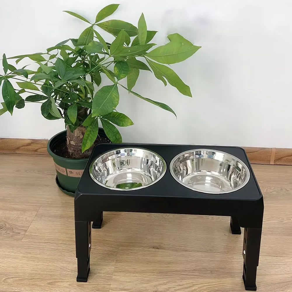 Elevated Dog Feeder Bowls Adjustable Raised Stand with Double Stainless Steel Food Water Bowls Small Medium Large Dogs